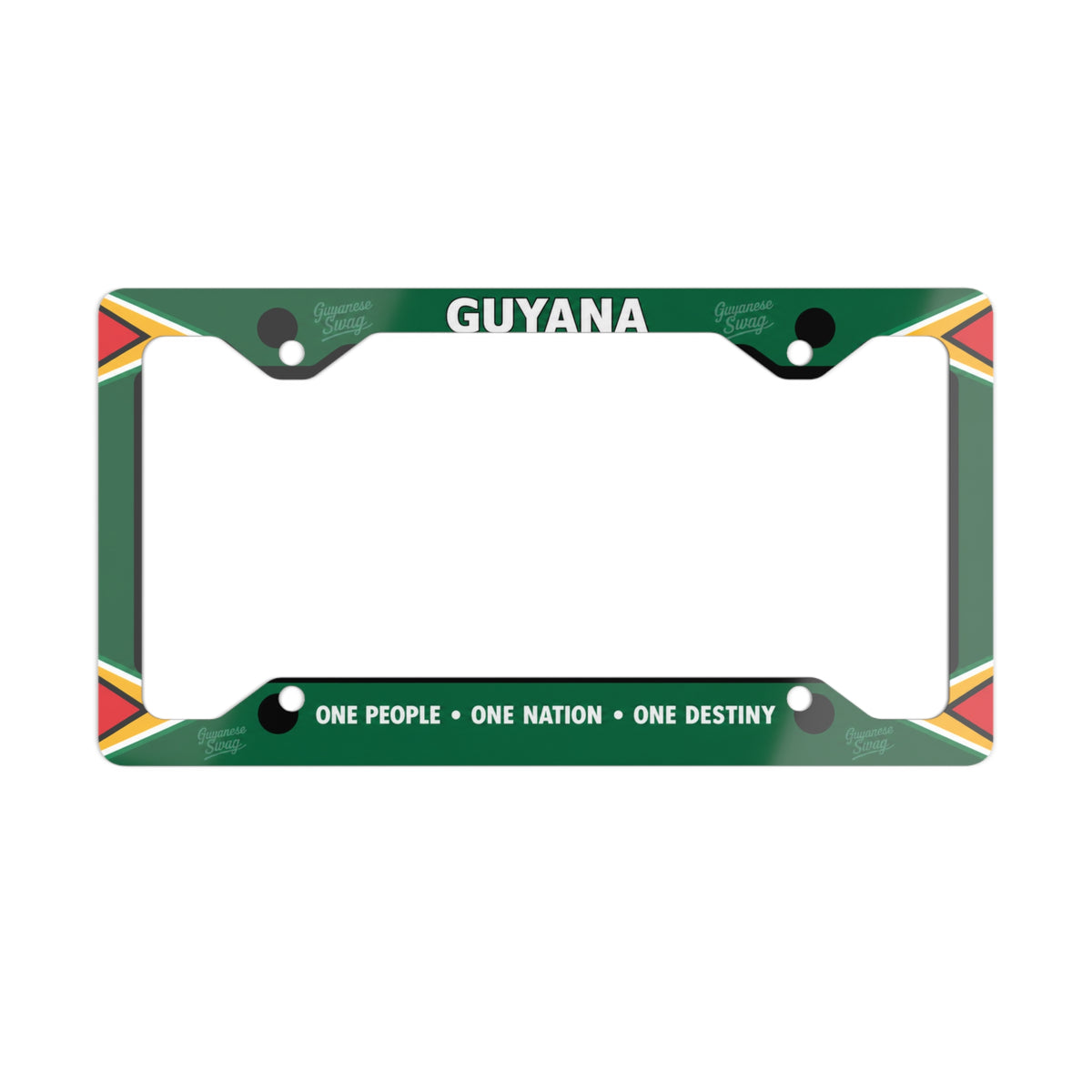 Guyana flag motto metal license plate frame One People One Nation One Destiny