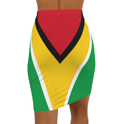 Guyana Flag Pencil Skirt — Bold Red, Yellow & Green Mid‑Waist Bodycon