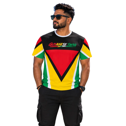 Guyanese Swag All-Over Print Tee — Guyana Flag & Coat of Arms Design