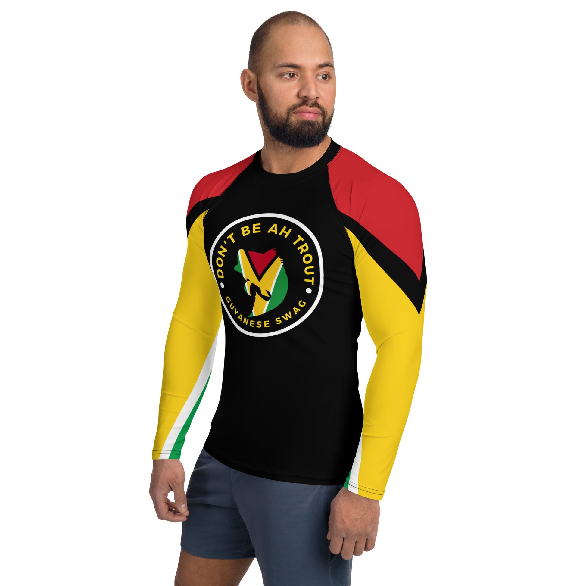Don't Be Ah Trout Men's Rash Guard Long Sleeve Short - Guyana Flag.