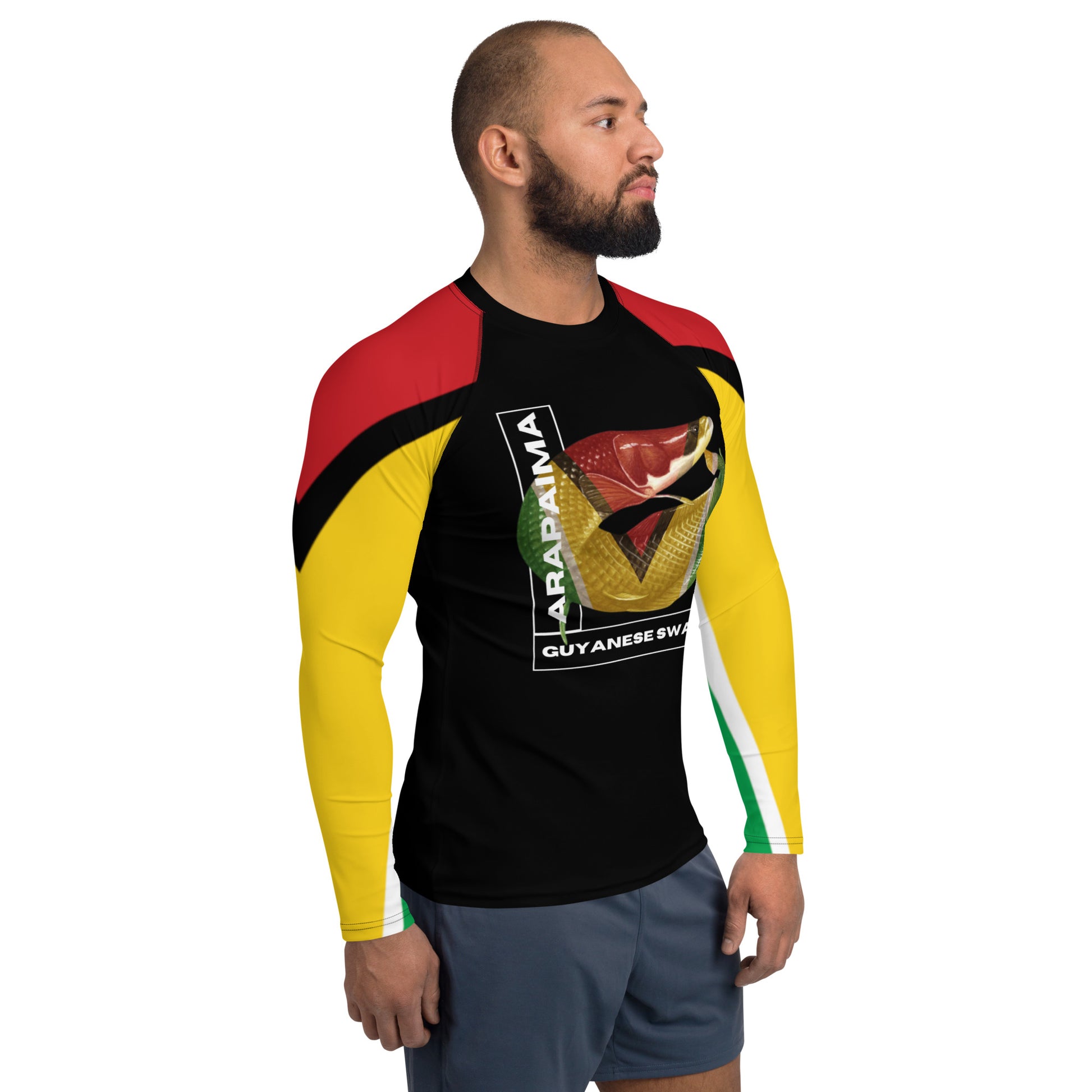 Arapaima Long Sleeve Men's Rash Guard - Guyana Flag Sleeve.