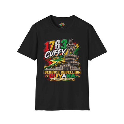 Cuffy 1763 Guyana Unisex T-Shirt, black shirt front view