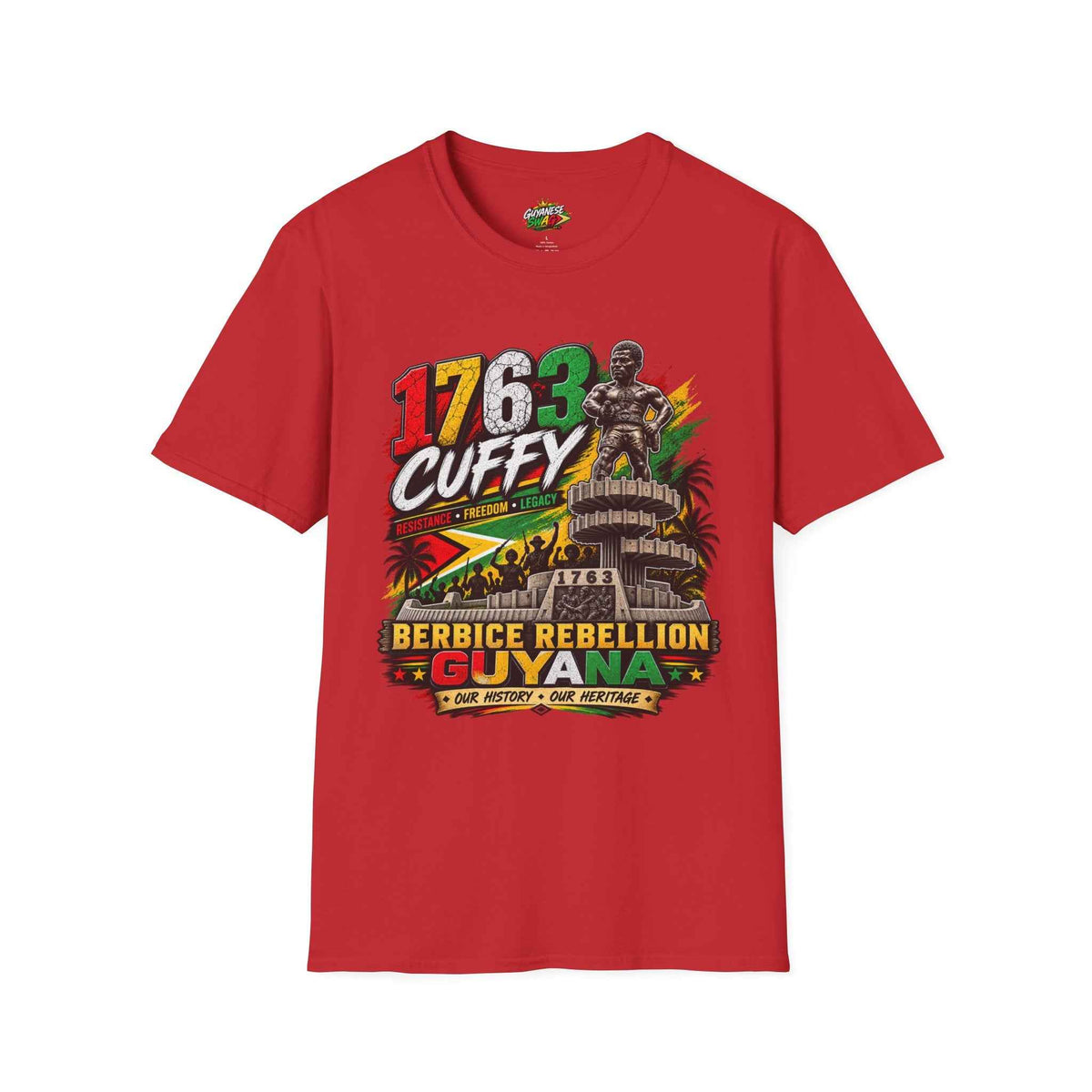 Cuffy 1763 Guyana Unisex T-Shirt, red shirt front view