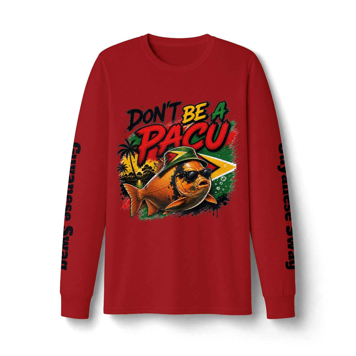 Don't Be a Pacu Guyana Long Sleeve Shirt in True Red, front view