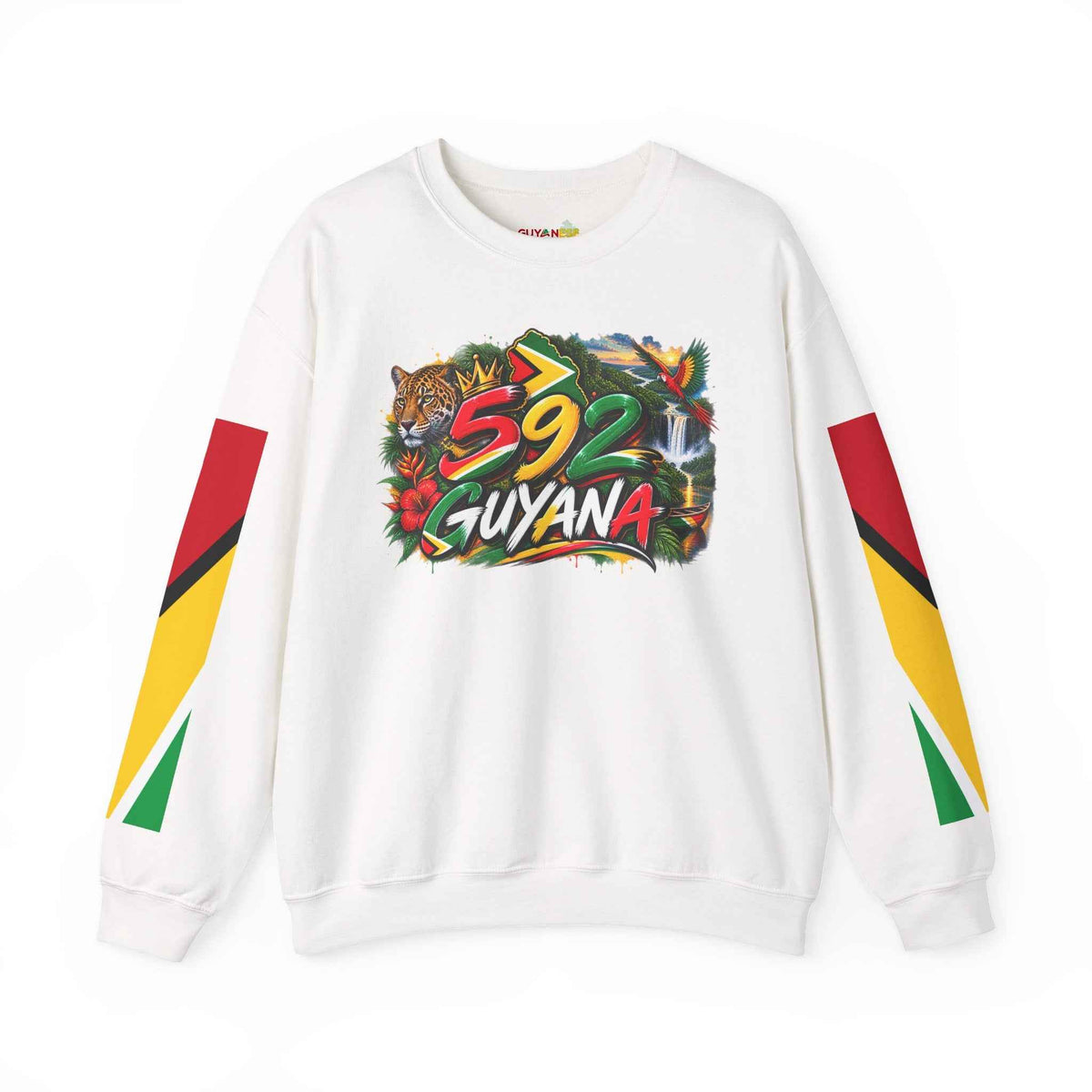 Guyana 592 Graphic Crewneck Sweatshirt in White, front product view