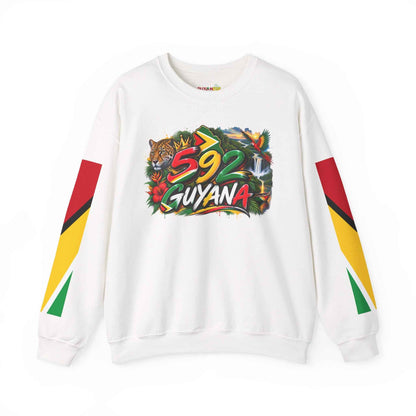 Guyana 592 Graphic Crewneck Sweatshirt in White, front product view