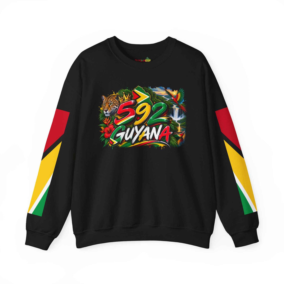 Guyana 592 Graphic Crewneck Sweatshirt in Black, back view