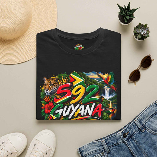 Guyana 592 Unisex T-Shirt in Black, back view