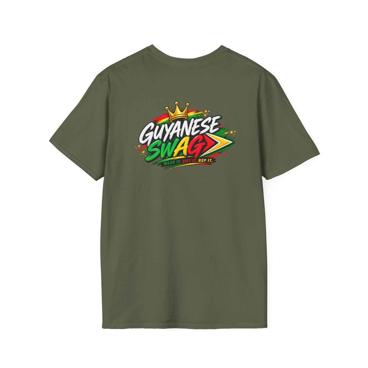Guyana Coat of Arms Unisex T-Shirt, green shirt back view