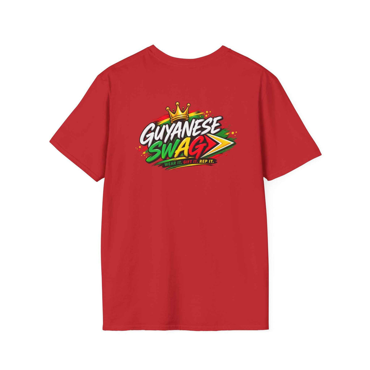 Guyana Coat of Arms Unisex T-Shirt, red shirt back view