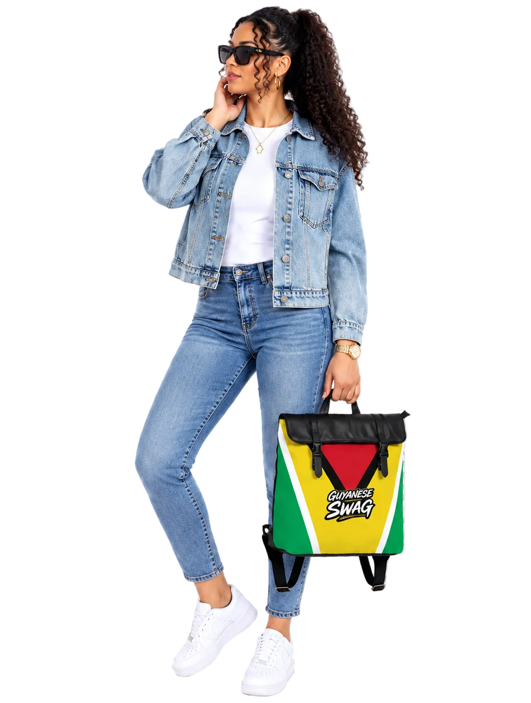 Guyana Flag Canvas Flap Backpack, alternate product view 3