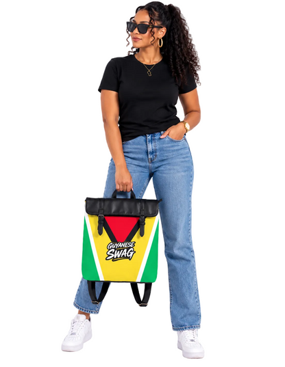Guyana Flag Canvas Flap Backpack, alternate product view 4