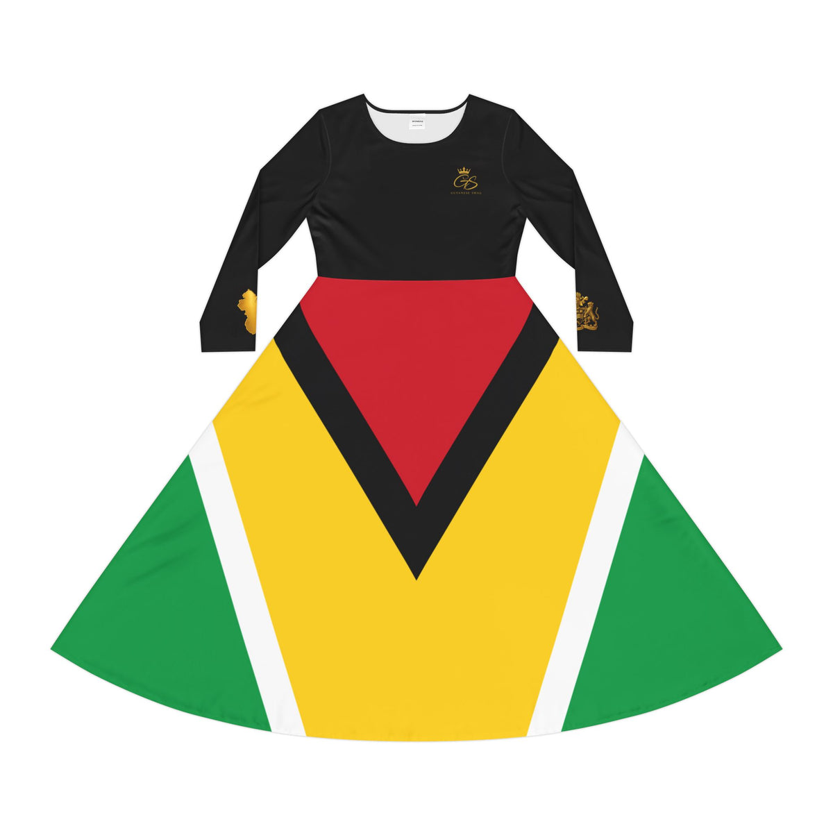 Guyana Flag Coat of Arms Maxi Dress, front product view