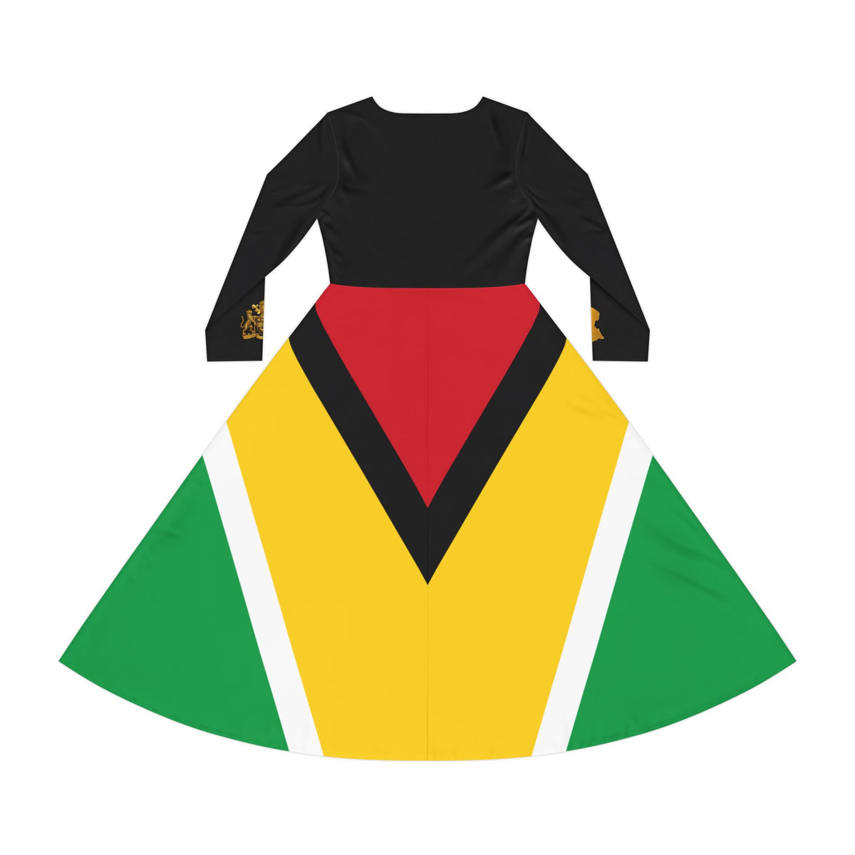 Guyana Flag Coat of Arms Maxi Dress, back view