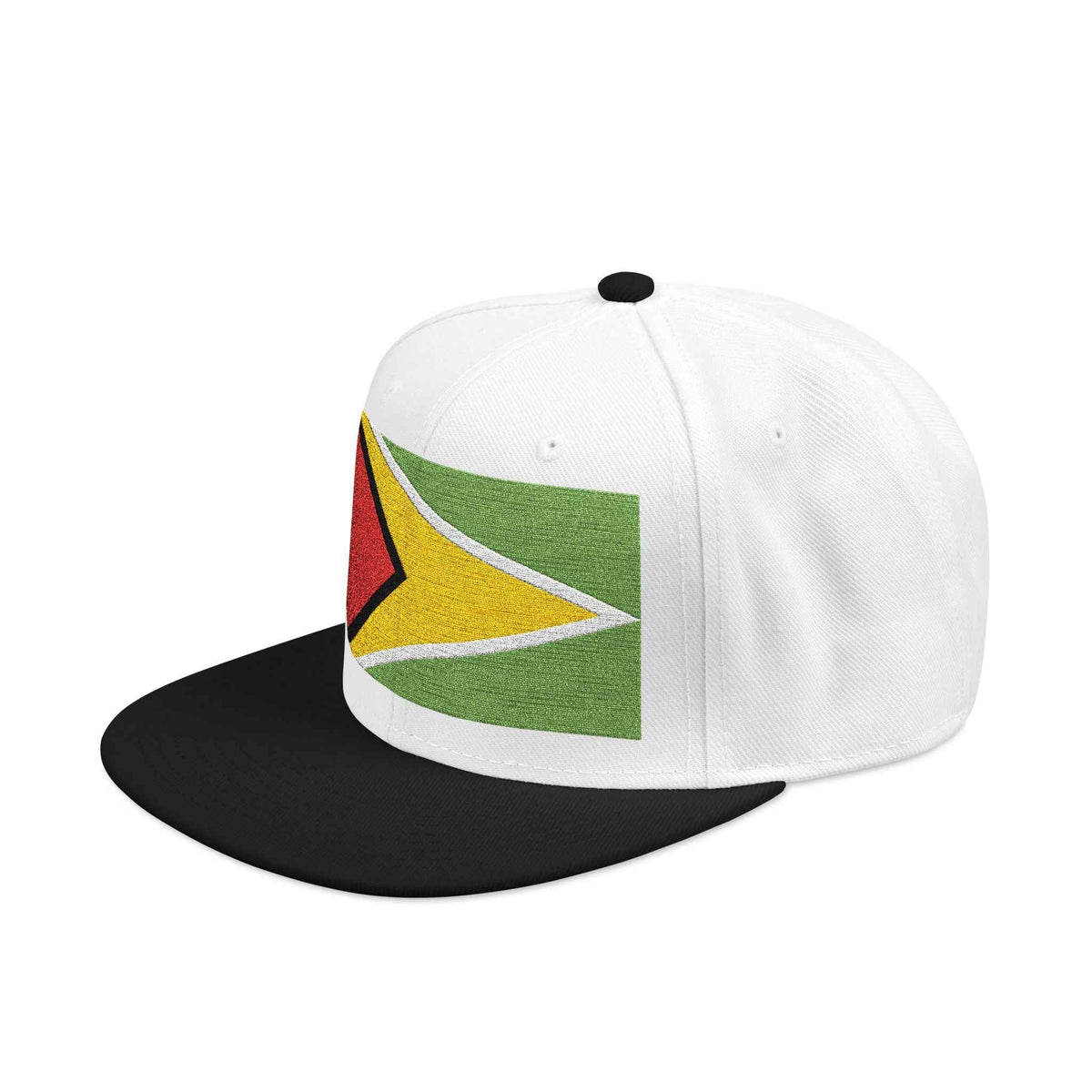 Guyana Flag Embroidered Snapback Hat in White, right side view