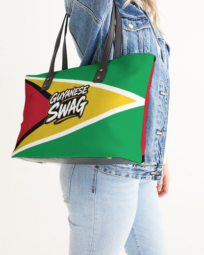 Guyana Flag Faux Leather Zip Tote, alternate product view 2