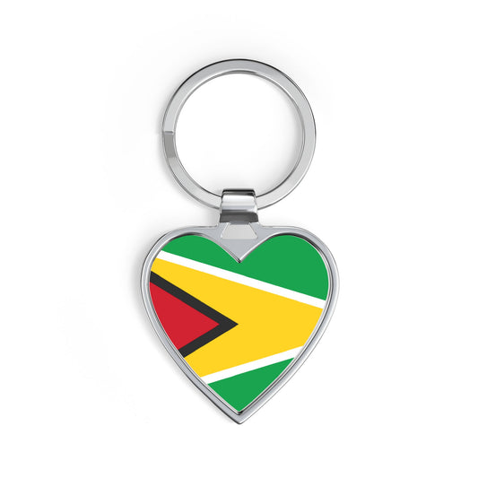 Guyana Flag Heart Stainless Steel Keychain in Stainless Steel, front product view