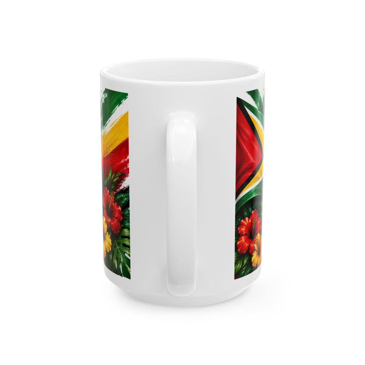 Guyana Flag Minding My Business Tea Mug, mug shown on a desk