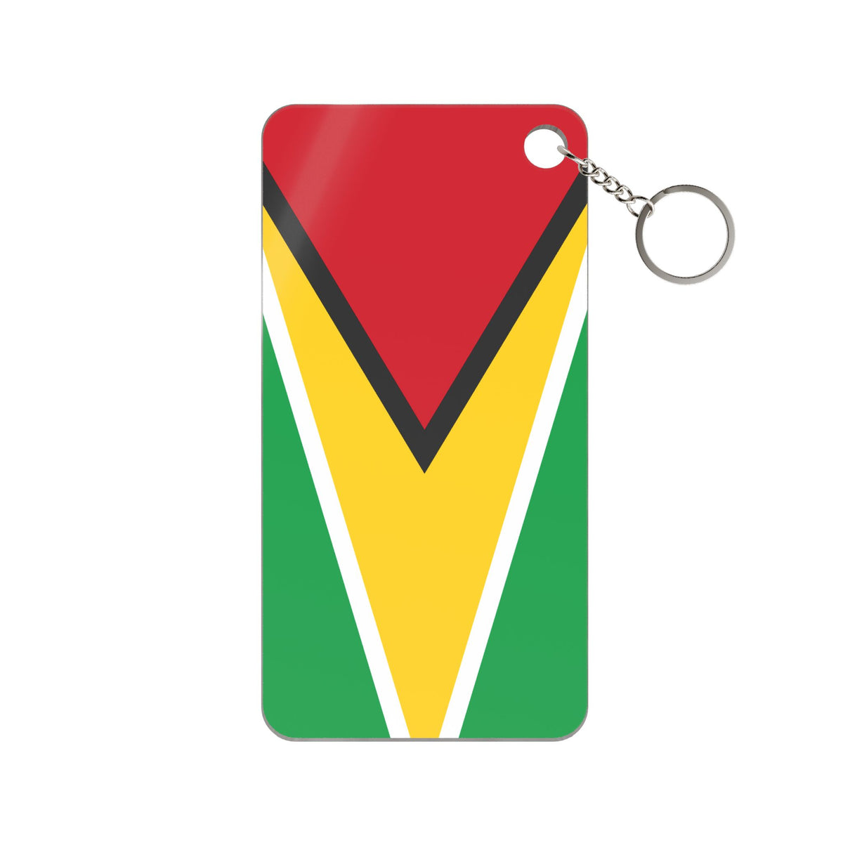 Guyana Flag Rectangle Acrylic Keychain in Transparent, keychain shown with keys
