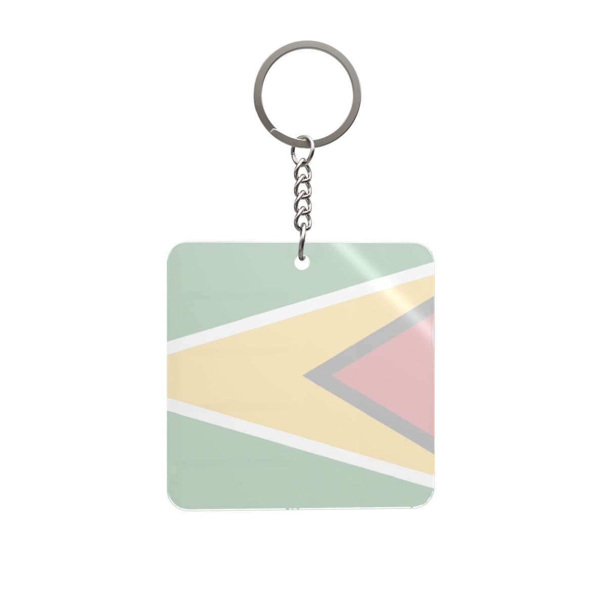 Guyana Flag Square Acrylic Keychain, polished metal back view