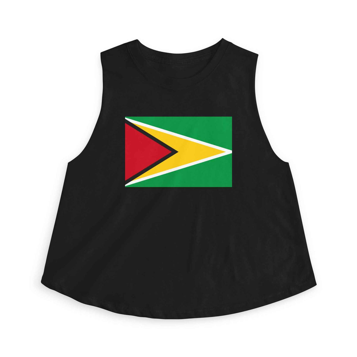 Guyana Flag Women's Crop Tank Top in Solid Black Blend, back view