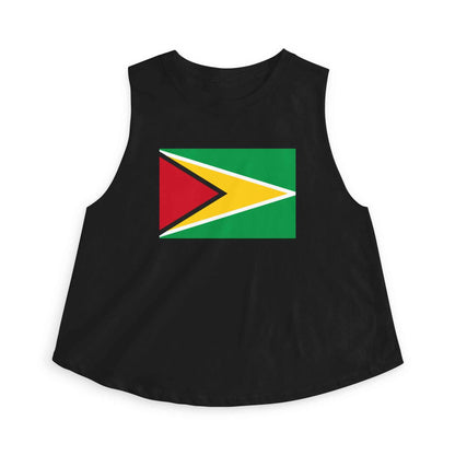 Guyana Flag Women's Crop Tank Top in Solid Black Blend, back view