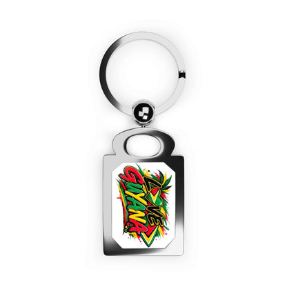 Guyana Graphic Rectangle Metal Keychain in Silver, front product view