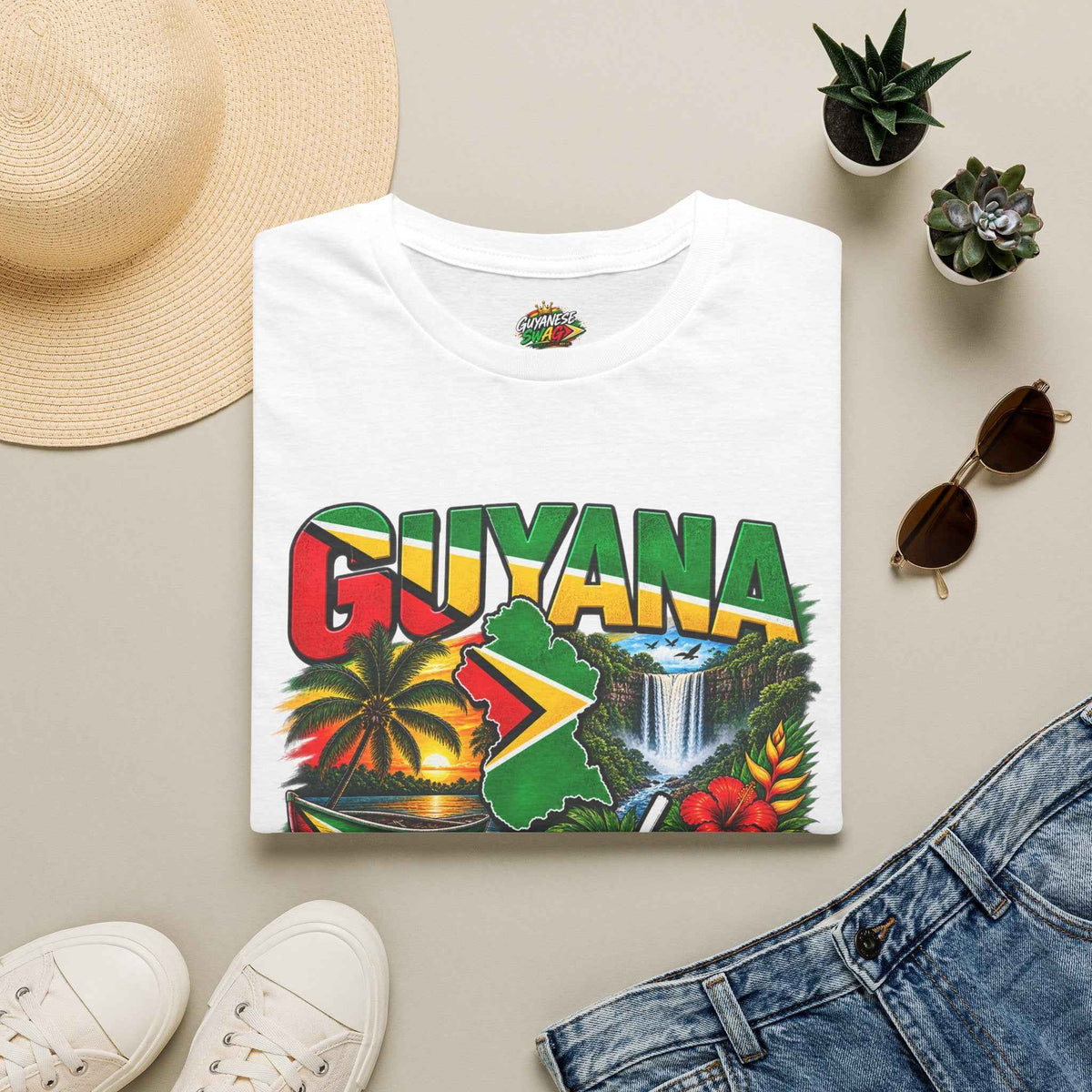 Guyana Independence 1966 Unisex T-Shirt, white shirt folded view