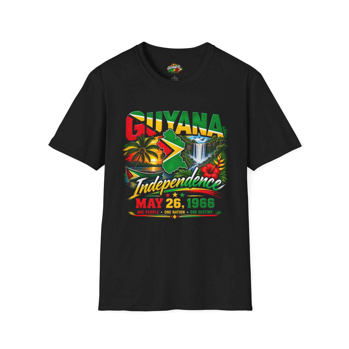 Guyana Independence 1966 Unisex T-Shirt, black shirt front view