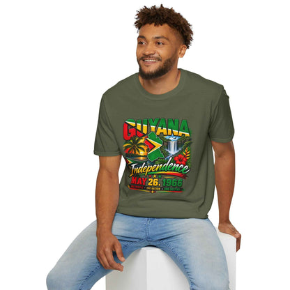 Guyana Independence 1966 Unisex T-Shirt, green shirt seated alternate view