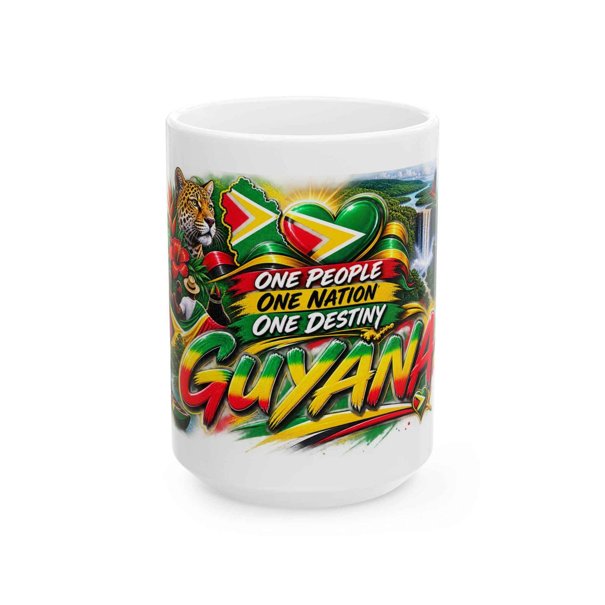 Guyana Motto Flag Ceramic Mug in 15oz, second size front view