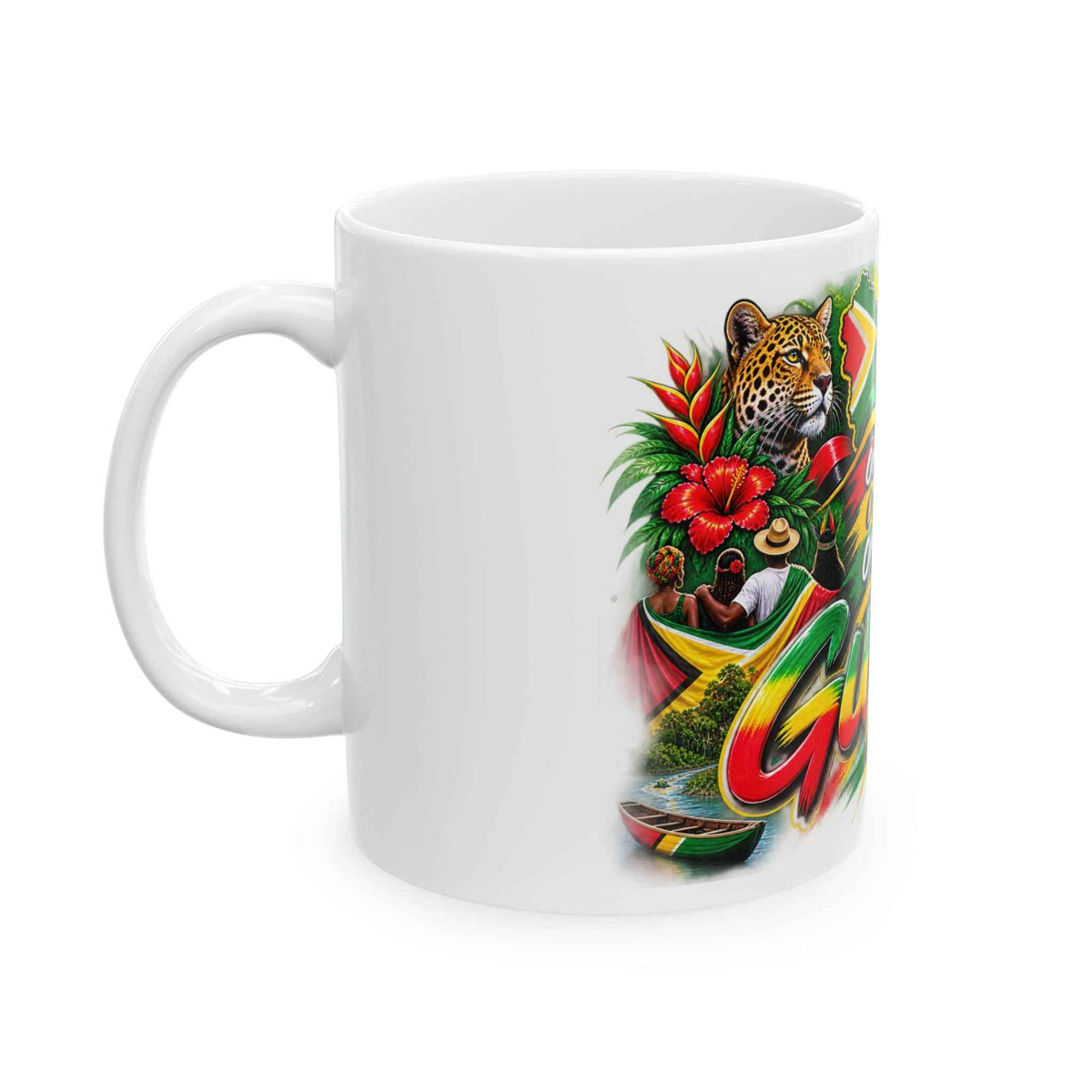 Guyana Motto Flag Ceramic Mug, left side view