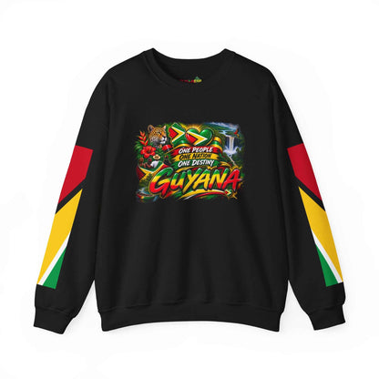 Guyana Motto Flag Crewneck Sweatshirt in Black, back view