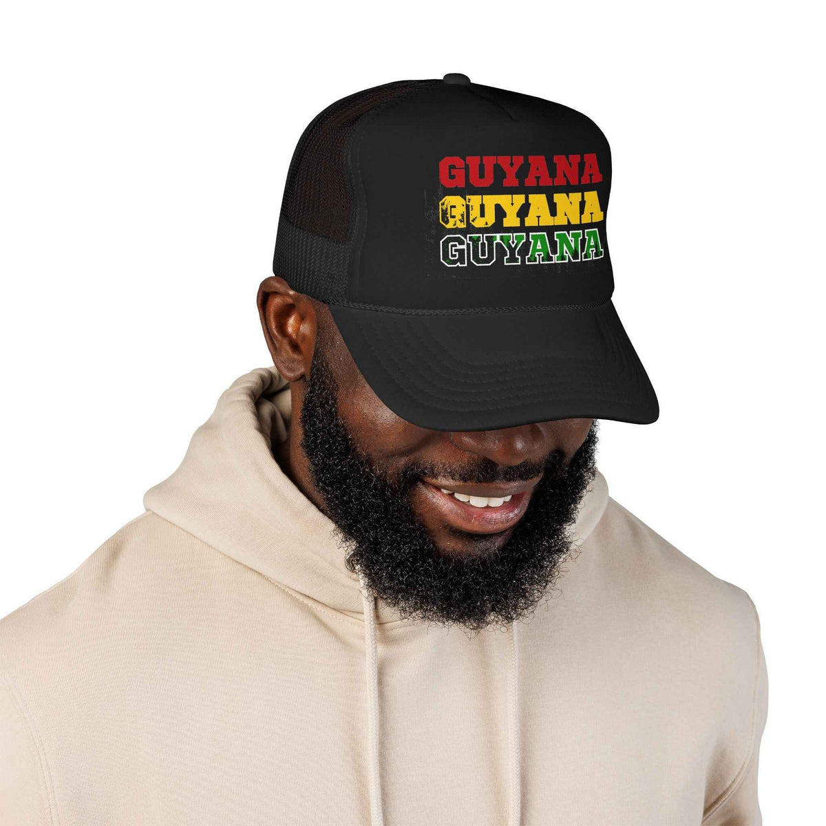 Guyana Retro Lettering Trucker Hat, alternate cap view, reference view 7