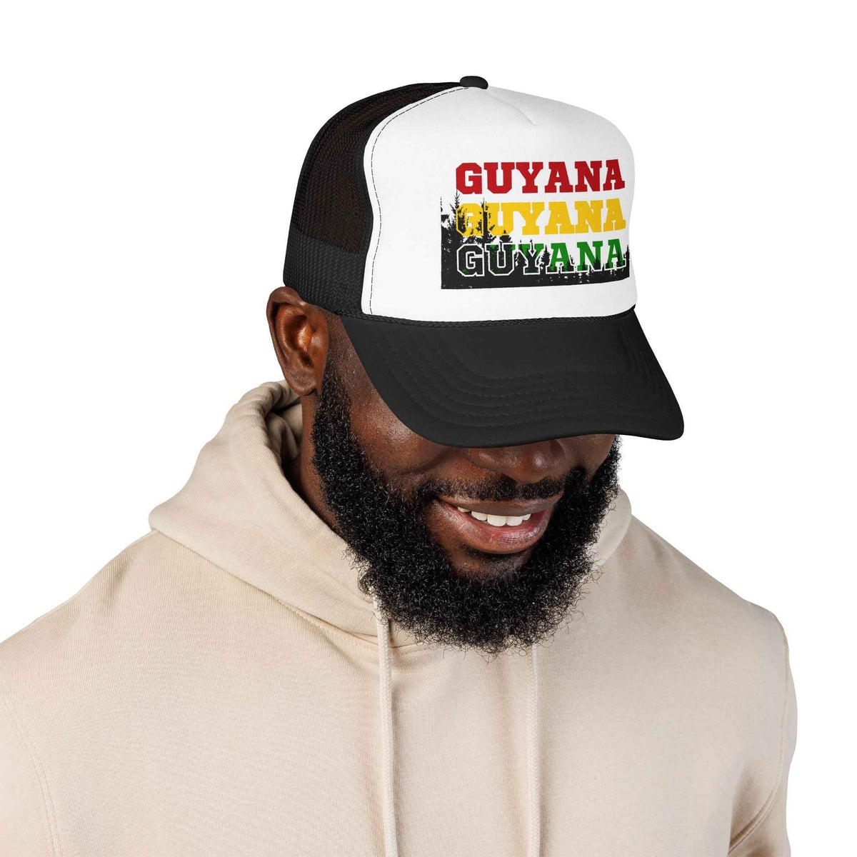 Guyana Retro Lettering Trucker Hat, alternate cap view, reference view 11