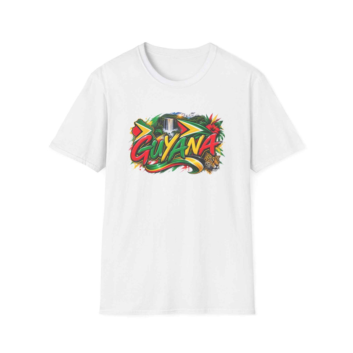Guyana Waterfall Graphic Unisex T-Shirt in White, front product view