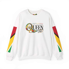Guyanese Queen Flag Sleeve Crewneck Sweatshirt in White, front product view