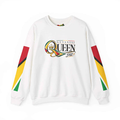 Guyanese Queen Flag Sleeve Crewneck Sweatshirt in White, front product view