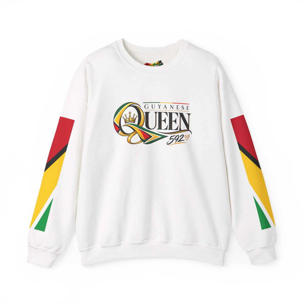Guyanese Queen Flag Sleeve Crewneck Sweatshirt in White, alternate product view 9