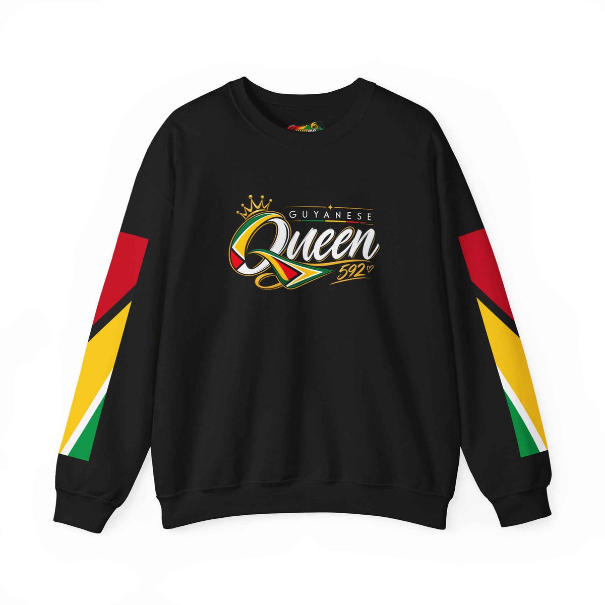 Guyanese Queen Flag Sleeve Crewneck Sweatshirt in Black, alternate product view 10