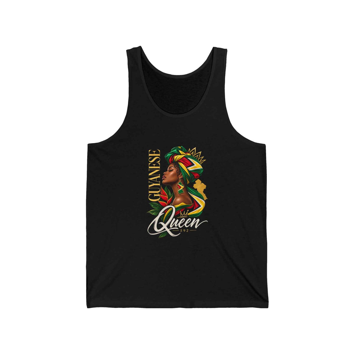 Guyanese Queen Portrait Tank Top in Black, front product view