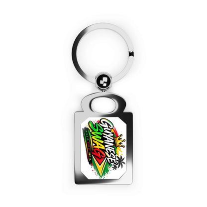 Guyanese Swag Chrome Rectangle Keychain in Silver, front product view