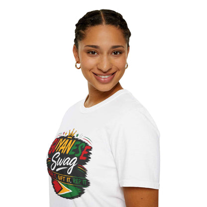 Guyanese Swag Crown Graphic T-Shirt, white shirt modeled view