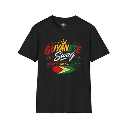 Guyanese Swag Crown Graphic T-Shirt, black shirt front view