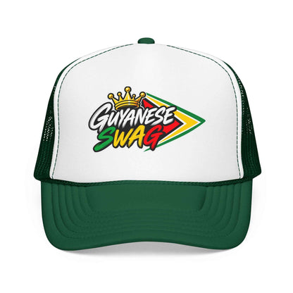 Guyanese Swag Foam Mesh Trucker Hat in Kelly, right side view