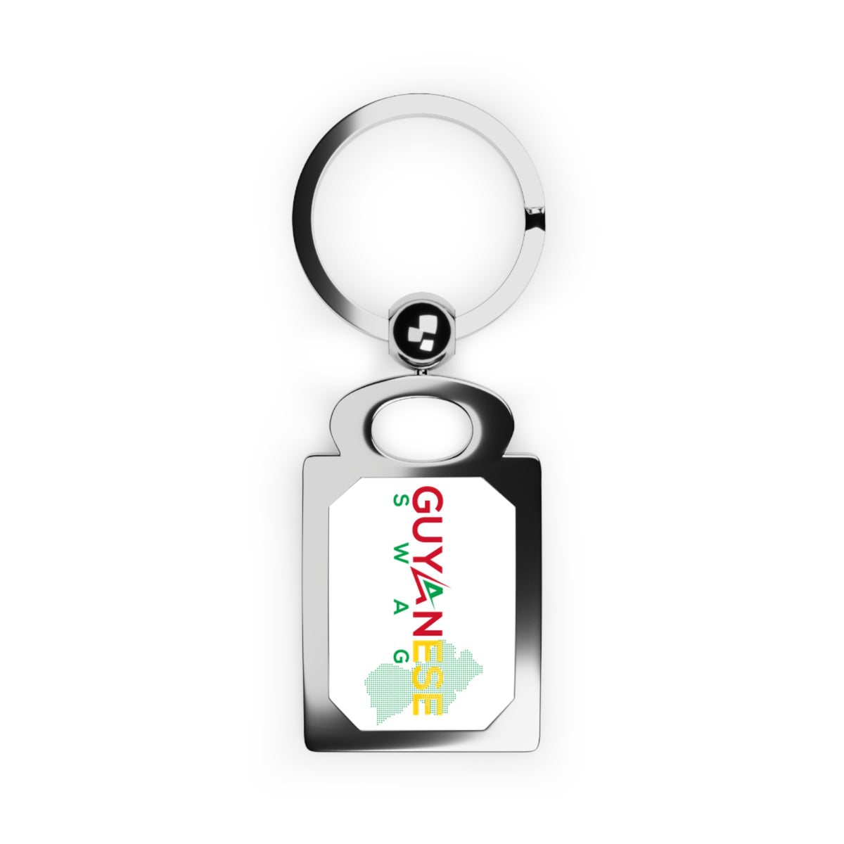 Guyanese Swag Map Rectangle Keychain in Silver, front product view