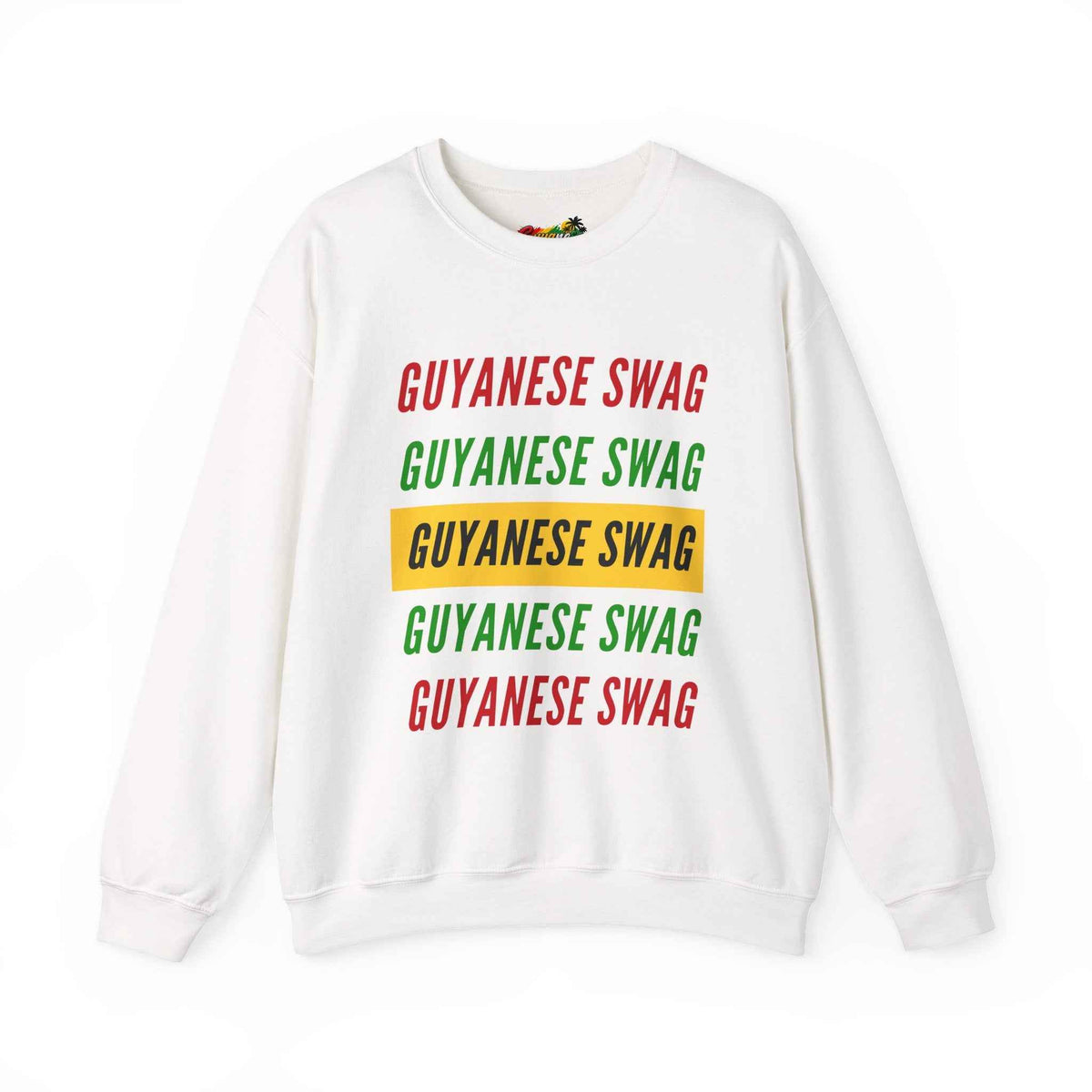 Guyanese Swag Retro Text Crewneck Sweatshirt in White, front product view