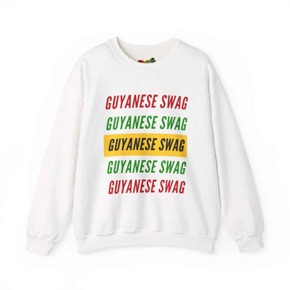 Guyanese Swag Retro Text Crewneck Sweatshirt in White, front product view
