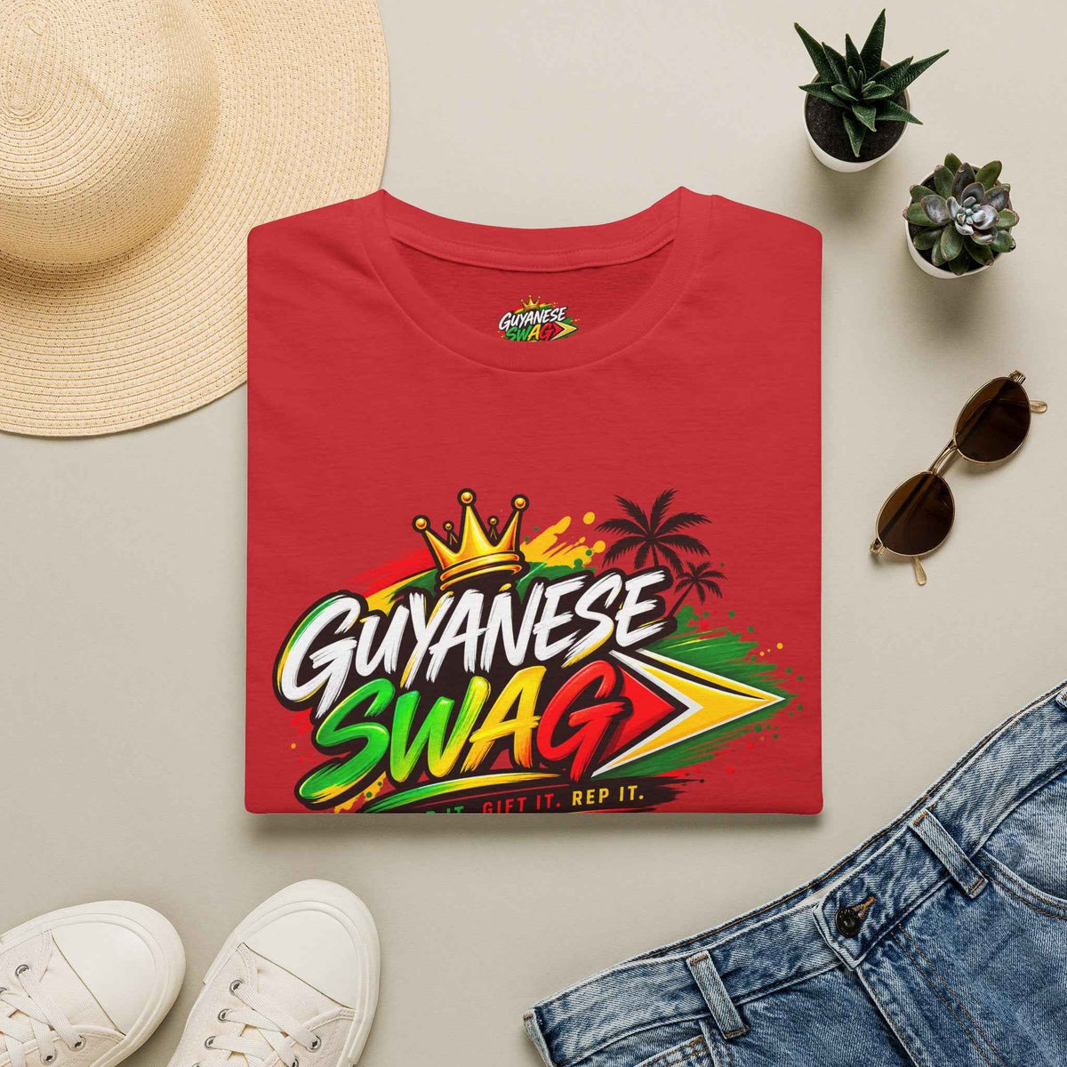 Guyanese Swag Signature Graphic T-Shirt in Red, alternate product view 3