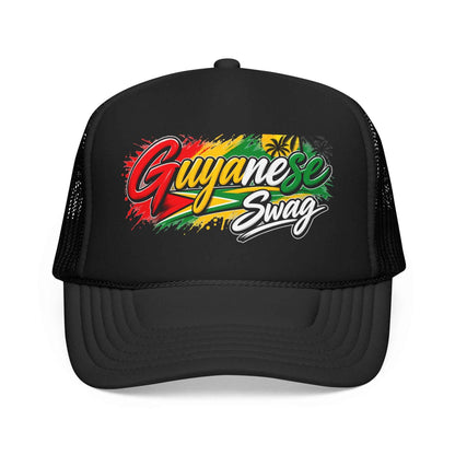 Guyanese Swag Signature Trucker Hat in Black, left side view